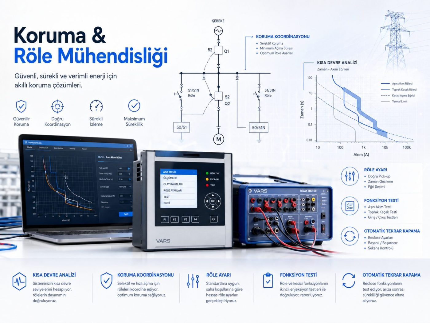 Koruma ve röle mühendisliği: röle testi, koordinasyon ve saha ölçümleri